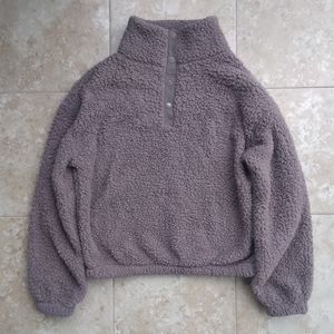 SO Faux Sherpa Snap-Buttoned Pullover